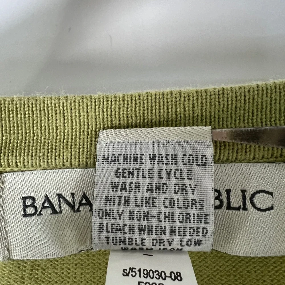 Banana Republic Mens XL Chartreuse‎ Green 100% Cotton V-Neck Sweater Y2K